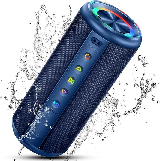 Portable Bluetooth Speaker, Bluetooth 5.4 Wireless Speaker with 20W HD Loud Stereo Sound, 20H Playtime, IP7 Waterproof, LED Lights, TWS Pairing, Built-in Mic, for Outdoor, Party, Home, Gift, Blue