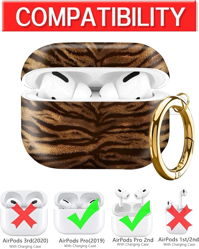 Compatible with AirPod Pro Case 2nd/1st Gen (2023/2022/2019),Shockproof Protective Cover with Keychain for Women,Cute Charging Case for Airpod Pro 2/1(Animal Tiger)