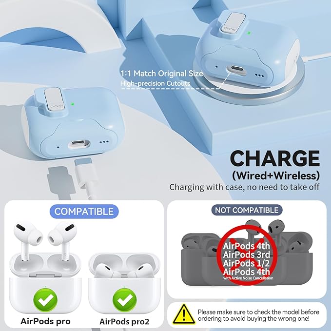 for AirPods Pro Case with Phone Stand,Secure Lock Cases Compatible with Airpods Pro 2nd/1st Generation, Drop-Proof Cover with Cleaner and Lanyard for Women Girly (Sky Blue)