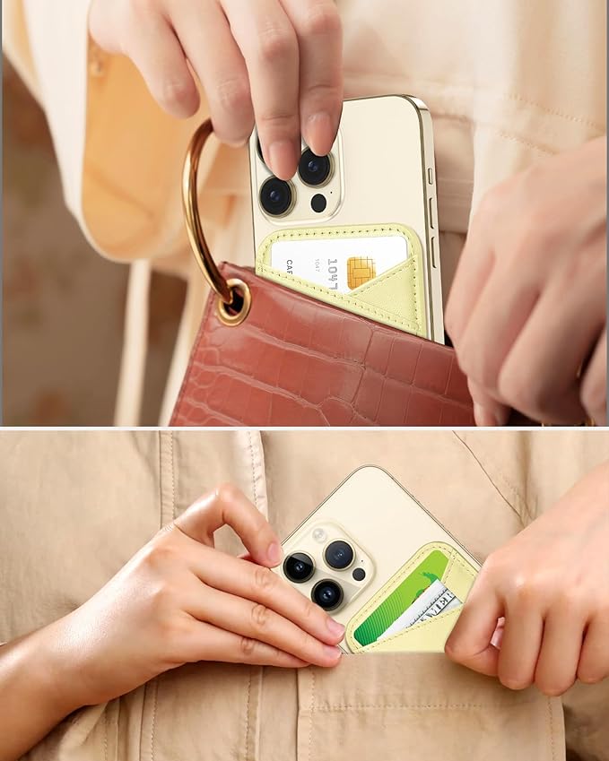 Miroddi for MagSafe Wallet, Strongest Magnetic Card Holder for iPhone 17/16/15/14/13/12 Series, Ultra-Thin Leather Magnetic Phone Wallet with 2 Card Slots, RFID Blocking, No More Falling, Lemon Yellow