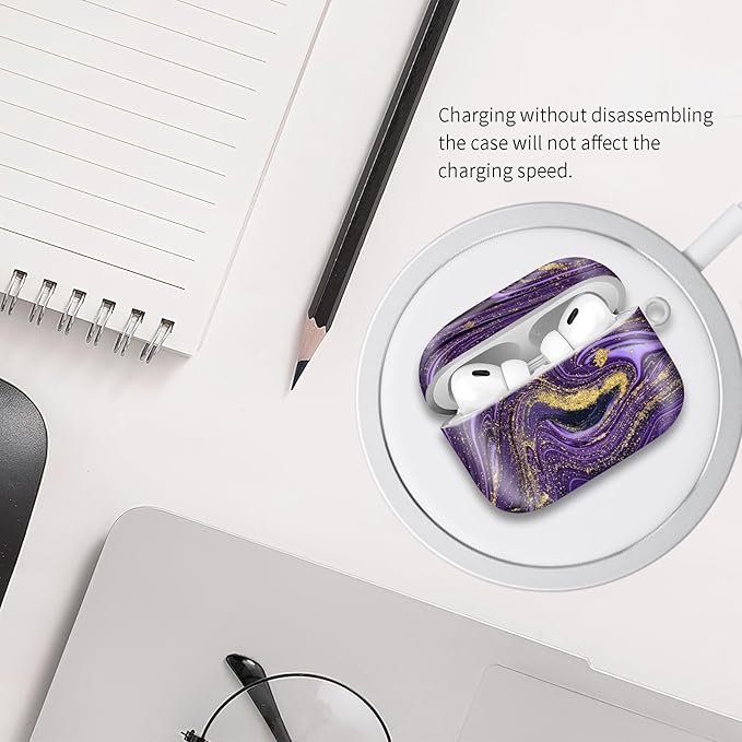Compatible with Airpod pro 2nd/1st Generation Case Cover with Gold Round Keychain Cute Pattern Hard & Anti Slip Cover for Men Women & Girls（Purple Mountain）