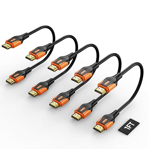 4K Short HDMI Cable 1 Foot 5-Pack, High Speed 18Gbps HDMI 2.0 Cord for Neat, Support 4K@60Hz & 2K@240Hz, HDR10, ARC, Dolby, DTS, HDCP 2.2 for TV, Monitor, PC, Laptop, HDMI Switch, HUB, KVM