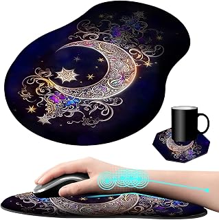 Ergonomic Mouse Pad with Wrist Rest,Moon Star Galaxy Floral - Image 1