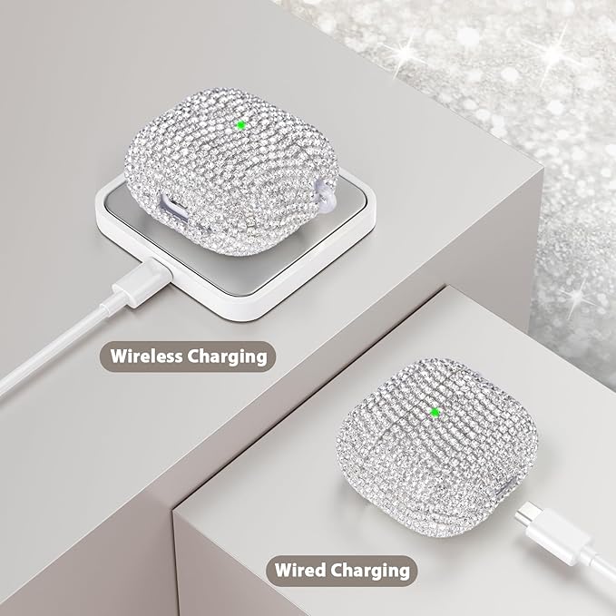 VISOOM Cute Jewelry Case for Airpods 4 Cases 2024 Cover Women, Sparkly Air pods 4 Gen Case Hard TPU Airpod Cases 4th Generation Glitter iPods 4 Cas with Bling Keychain for iPods Earbuds Airpods 4th