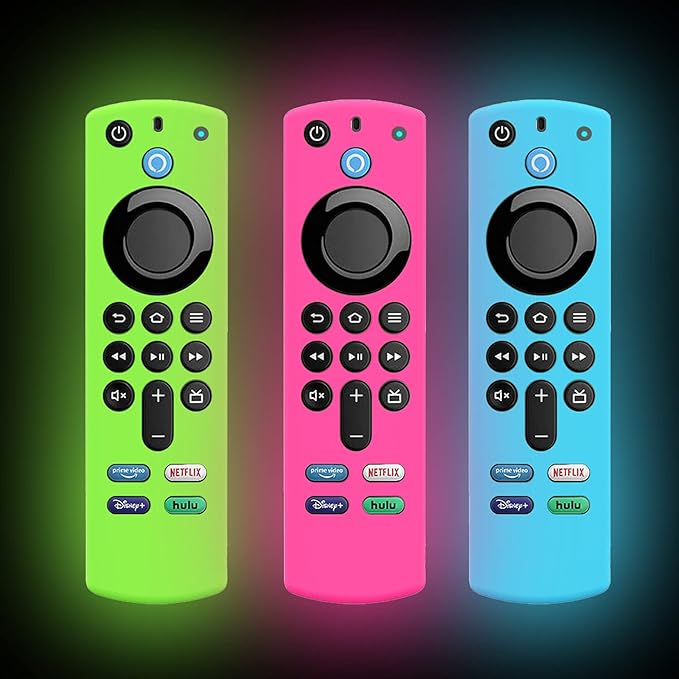 LEFXMOPHY 3-Pack Remote Case for TV 3rd Gen 2021 Glow in The Dark, Voice Remote Protective Silicone Cover Glow in Dark with Lanyard (Fluorescent Green/Pink/Blue)
