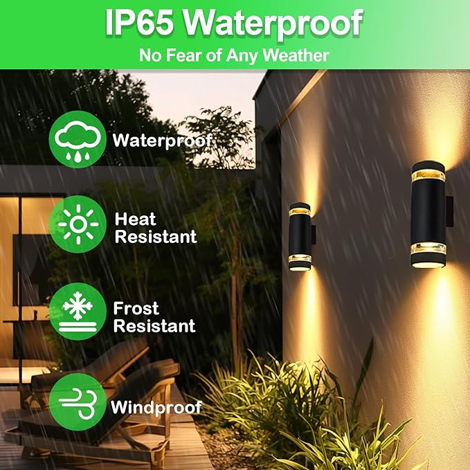 wowlite RGB Up and Down Lights Outdoor 2 Pack, Back Porch Lights Outdoor Wall Light Fixtures WiFi App Control, 2700k-6500k Cylinder Modern Wall Sconce Lights Color Changing LED Garage Light