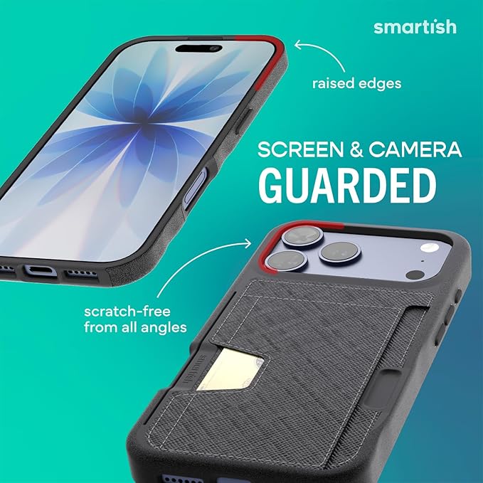 Smartish® iPhone 17 Pro Max Wallet Case - Wallet Slayer Vol. 2 [Slim + Protective] Credit Card Holder w/Kickstand - Drop Tested Hidden Card Slot Cover for Apple iPhone 17 Pro Max - Black Tie Affair