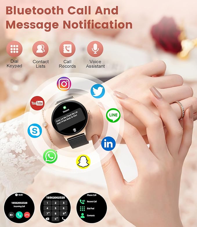 Smart Watches for Women, 1.43" AMOLED Screen Bluetooth Call Smartwatch, 120+ Sports Modes Fitness Tracker, Blood Oxygen Heart Rate Sleep Monitor for Android iOS Black Gold 2026