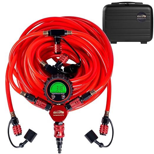 4 Tire Inflation Deflation System,Fits up to 200" Wheelbase,300psi Digital Tyre Pressure Gauge and Plastic Suitcase,4 Tire Inflation Kit for Truck,Car,Trailers,Motorcycles