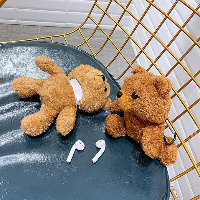 Yatchen Plush Case Compatible with AirPods 1&2, Cute 3D Cartoon Fur Bear Design Funny Cover with Keychain Protective Case for AirPods 1&2 Brown Bear