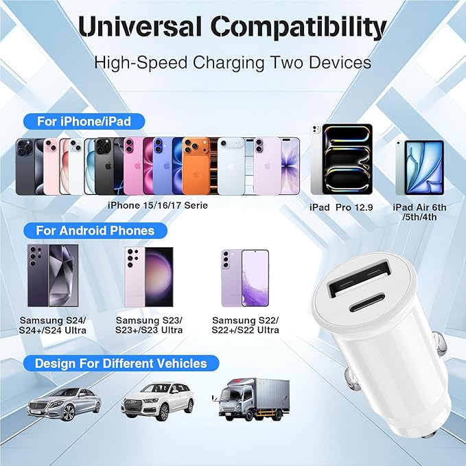 USB C Car Charger for iPhone 17 16 15 Pro Max, 40W Dual Port USB-C & USB-A Car Fast Charging Adapter, 2X3FT C to C Cable & A to C Carplay Cable for iPhone 17 16 15 Series/iPhone Air, iPad, Samsung