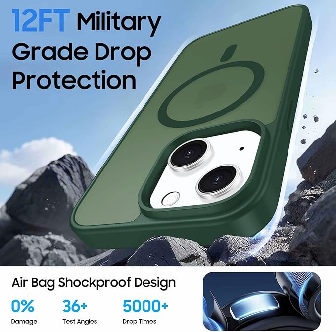 Magnetic for iPhone 15 Case with Detachable Wallet, Compatible with MagSafe, Credit Card Holder with Slim Shockproof Protective Phone Cover, Green