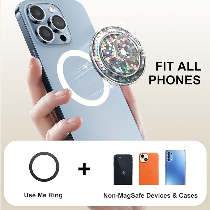 Transparent Magnetic Phone Grip Compatible with MagSafe Phone Ring Holder,360°Adjustable & Removable Silver Purple Dot Diamond Laser Design Magnet Stand for Phones and Tablets