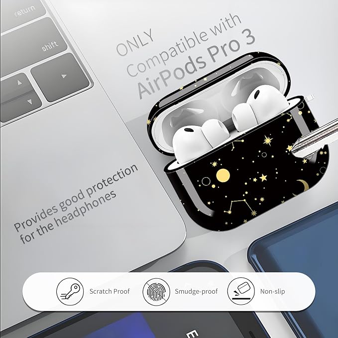 AirPod Pro 3 (2025) Case Cover for Women, Cute Shockproof TPU Protective Case with Gold Round Buckle, Anti-Drop Design Boho Sun