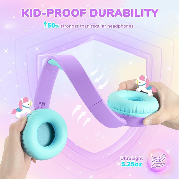 iClever Clever BTH22 Kids Bluetooth Headphones, 60H Play Time, 74/85 dBA Safe Volume, Bluetooth 5.4, USB C, Over Ear Kids Headphones Wireless with Mic AUX Cord for iPad/Tablet/Travel/School, Lilac