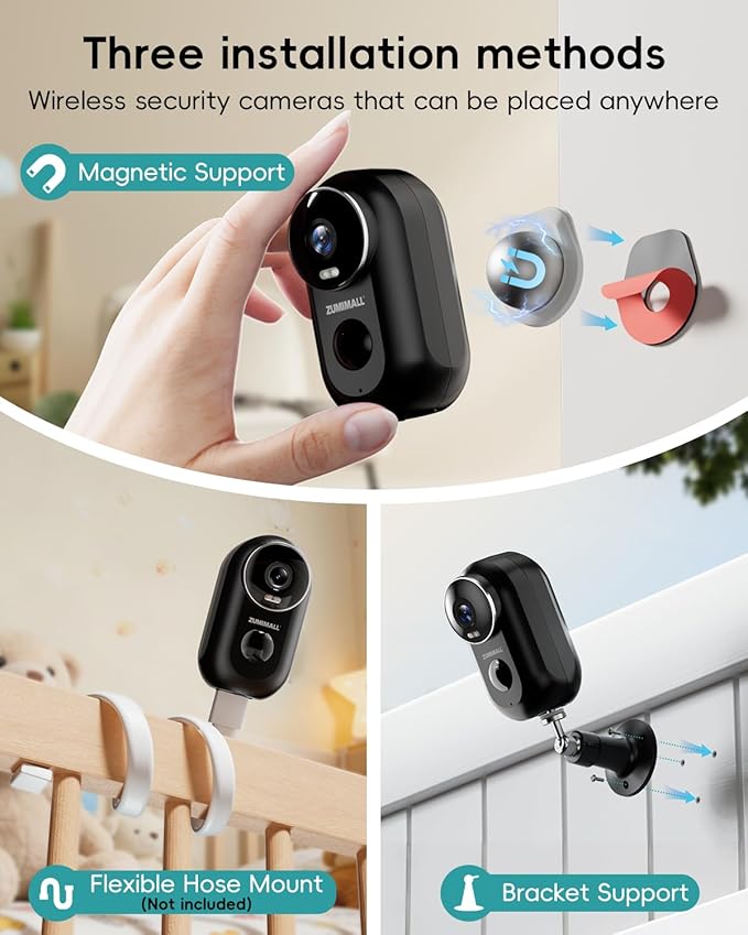 ZUMIMALL Security Cameras Wireless Outdoor, 4 Packs, 2K Cameras for Home Security, Outdoor/Indoor Camera Battery Powered, 2.4G WiFi, Magnetic Mount,3MP Color Night Vision/Siren/PIR/AI/Cloud/Alexa