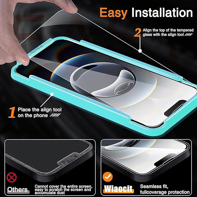 Wiaocit 3 Pack Tempered Glass Screen Protector for iPhone 16e/iPhone 17e with 3 Pack Camera Lens Protector, 9H Hardness, Bubble Free, Case Friendly