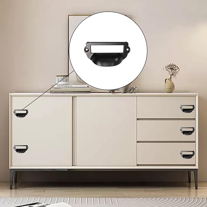 8PCS Label Tag Frames Pull, Black Card Holder Drawer Handle, Zinc Alloy Catalog Drawer Pulls for Office, Furniture, Cupboard, Box, Case, Hardware (81x40mm)