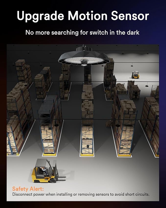 Lumary Bluetooth UFO LED High Bay Light with Remote, Adjustable Motion Detection, 16,000lm 5000K Daylight for Shop Garage, Aluminum Fin, Work with Alexa via Hub(Sold Separately), 120-277V, 100W