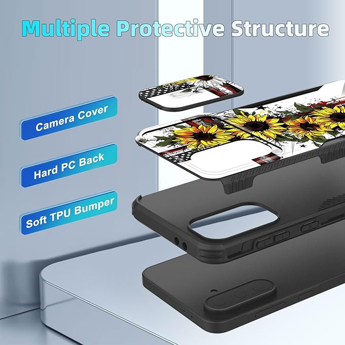 for Galaxy A36 5G/A56 5G Case Built in Slide Camera Lens Cover,Heavy Duty Shockproof Protection Dual Layer Case for Samsung Galaxy A36 5G/A56 5G 6.7" 2025,Cross American Flag Sunflower