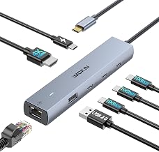 MOKiN 10Gbps USB C Hub Ethernet, 7 in 1 USB C Adapter for MacBook Pro/Air with 4K@60HZ HDMI, 3*USB-C 10Gbps Data, RJ45, USB 2.0, 100W PD, USB C Dongle for MacBook Pro/Air/Dell/HP/Thinkpad/Lenovo. - Image 1