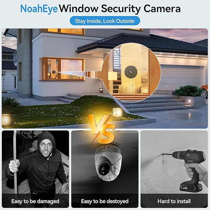Window Camera No-Drill 2K Ultra HD Window Security Camera with 5G/2.4G WiFi, Enhanced Night Vision, AI Human Detection, Easy Glass Mount for Apartment, Condo, and Home Outdoor View (white 2 pack)