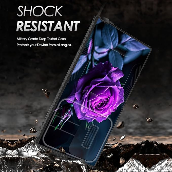 for Galaxy S26 Ultra Case Built in Slide Camera Lens Cover,Heavy Duty Shockproof Protection Dual Layer Case for Samsung Galaxy S26 Ultra 6.9" 2026,Purple Flower Rose