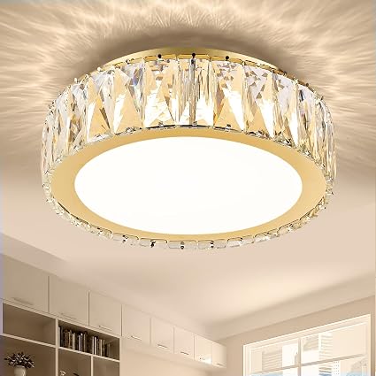 11 Inch Dimmable LED 24W Luxury Crystal Flush Mount Ceiling Light