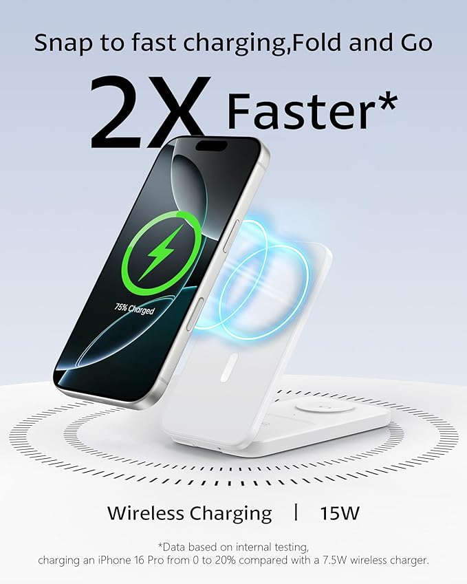 3 in 1 Qi2 Magnetic Wireless Charging Station for Apple, Foldable Charger Stand for iPhone 17/16/15/14/13/12 Pro Max, Apple Watch Ultra/Series & AirPods Pro Fast Charging Dock
