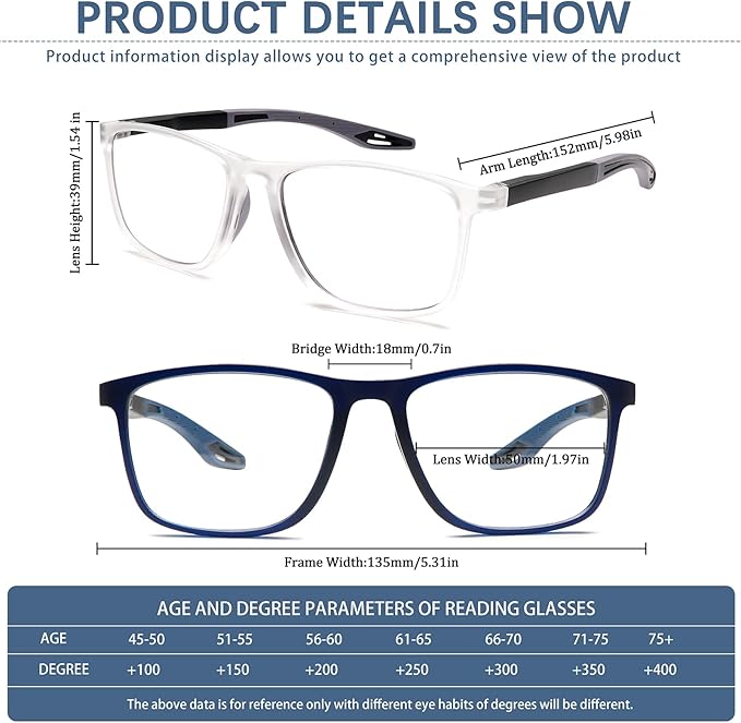 CLASAGA Progressive Multifocal Reading Glasses for Men Photochromic Gray Sunglasses Sports Style Blue Light Blocking Readers