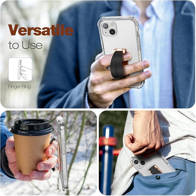 Phone Grip Finger Ring Holder 3.23 Inch, Phone Slim Finger Ring Holder Kickstand 2 in 1, Compatible with iPhone Samsung and Most Smartphones, Black