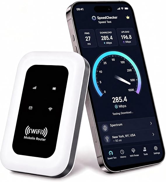 4G LTE Mobile WiFi Hotspot Unlocked,Portable WiFi Router High Speed Travel Hotspot Mini Mobile Router – 3000 mAh Battery – Connects up to 10 Devices - WPA2-PSK Security
