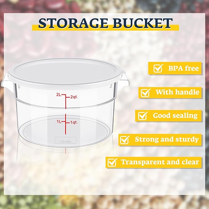 1 Pcs Dough Proofing Bucket with Lid, Round Food Storage Container 2 Qt Dough Bucket Clear Translucent Containers with Red Scale(White)
