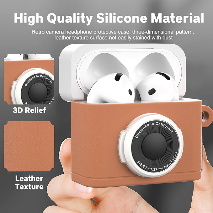 Valkit Compatible Airpods 4 Generation Case with Cleaner Kit, Cute 3D Camera Design Airpods 4 Case Cover with Keychain Shockproof Protective Soft Silicone Case for Airpods 4 Gen for Men Women(Brown)