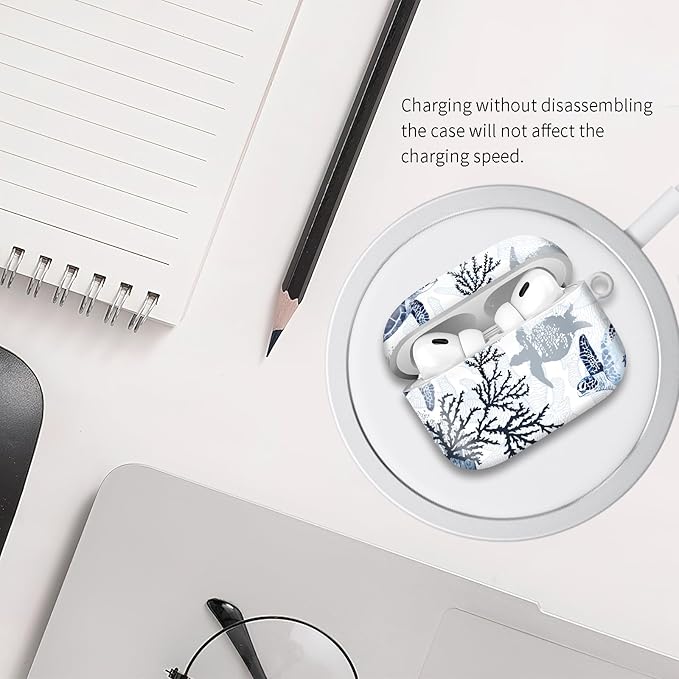 Compatible with Airpod pro 2nd/1st Generation Case Cover with Gold Round Keychain Cute Pattern Hard & Anti Slip Cover for Men Women & Girls（Swimming Turtles）
