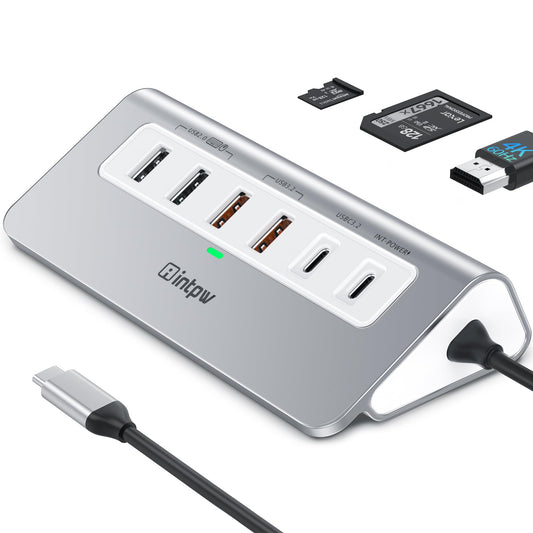 intpw USB C Hub, P9 PRO USB C Hub Multiport Adapter with 4K HDMI, PD 100W, Type-C & 2 USB A 3.2 10Gbps, 2 USB A 2.0, SD/TF Card Reader, Aluminum USB Hub for Laptop, iPhone 17 Series, MacBook, iPad