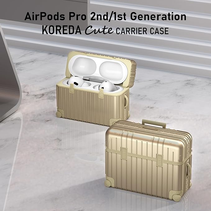 KOREDA Compatible with AirPods Pro 2nd/1st Generation Case Cover, Cute Funny Suitcase Design Case for Airpods Pro 2nd/1st Gen, Fashion Protective Hard Case for Women Men with Keychain