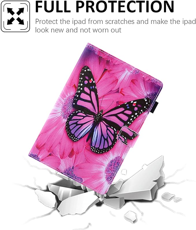 Dteck for Fire Max 11 Tablet Case - 13th Gen 2023 11" PU Leather Protective Folio Fold Stand with Auto Sleep Wake, Adjustable Viewing Angles, 4 Card Slots, Slim Cute Case - Rose Butterfly