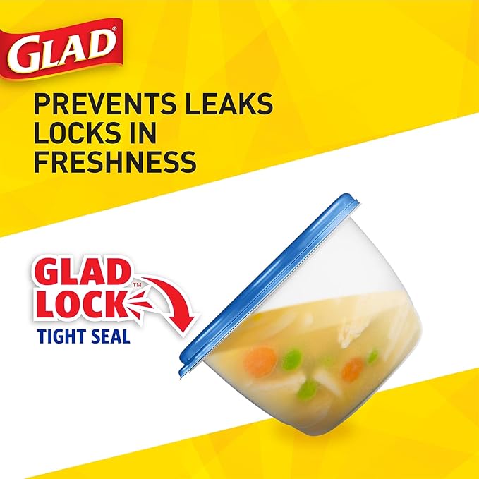 GladWare To Go Lunch Food Storage Containers | Easy to Use Glad Food Storage Containers, Round Food Containers, Medium Containers Hold up to 32 Ounces of Food, 4 Count Set (Pack of 6)