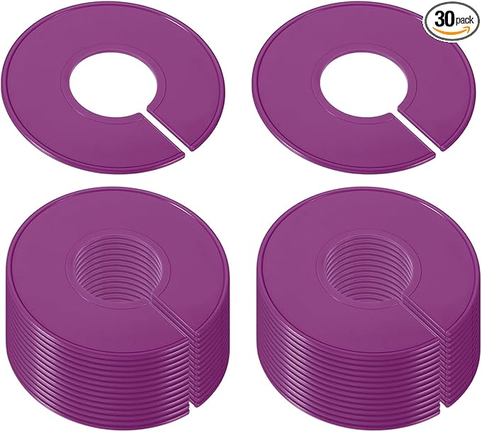 PATIKIL Clothes Dividers for Hanging Clothes, 30 Pack Closet Clothing Rack Size Dividers Blank Labels Sorting Round Separator for Closet, Purple