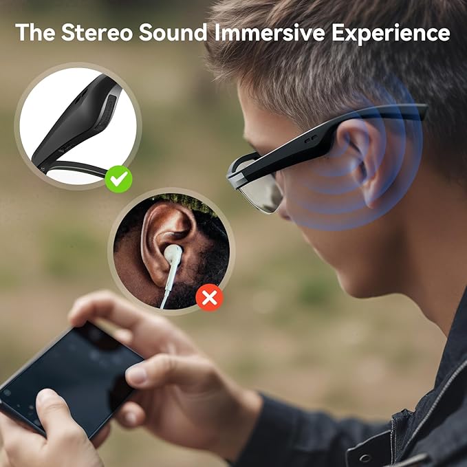 Smart Glasses, Polarized Bluetooth Sunglasses, Built-in Mic & Speakers, Voice Assistant, UV Protection, Bluetooth Glasses for Office, Driving, Cycling Outdoor Sports