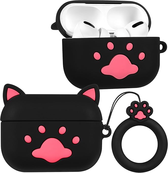 Boaretiu for AirPods Pro/Pro 2nd Generation Case - Cute Kawaii Black Cat with Keychain for AirPods Pro & Pro 2 Case Cover Funny 3D Soft Silicone Fun Cool for Girls Women Teens Boys