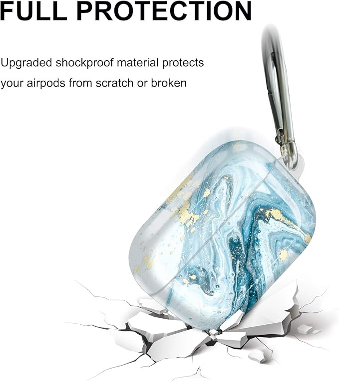 JIAXIUFEN Compatible with AirPods Pro 2019 / Airpods Pro 2nd Generation Case Cover Gold Sparkle Glitter Marble Design Cute Full Protective Silicone TPU Skin Accessories for Women Girl Blue