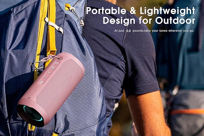 EDUPLINK Bluetooth Speaker IPX7 Waterproof Wireless Speakers with Bass 20H TWS Stereo Pairing Portable Outdoor Speakers for Beach Camping Travel Gifts for Women Mom Wife Mother Girls Sister Pink