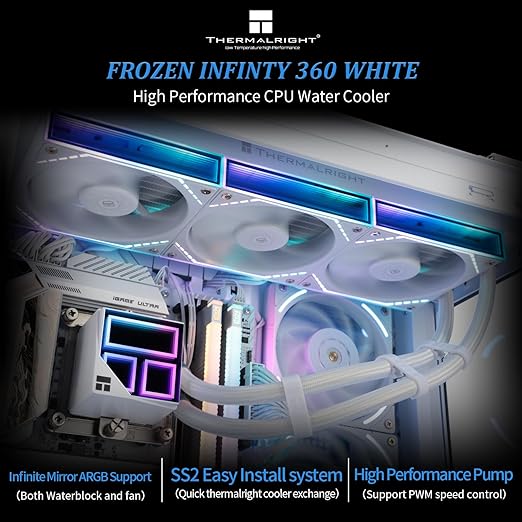 Thermalright Frozen Infinity 360 WHITE CPU Water Cooler, with Triple 124mm Infinity Mirror PWM Fans,for Intel 1150/1151/1200/2011/ 1700/1851&AMD/AM4/AM5,360 Size Infinity Mirror Water Cooling Radiator