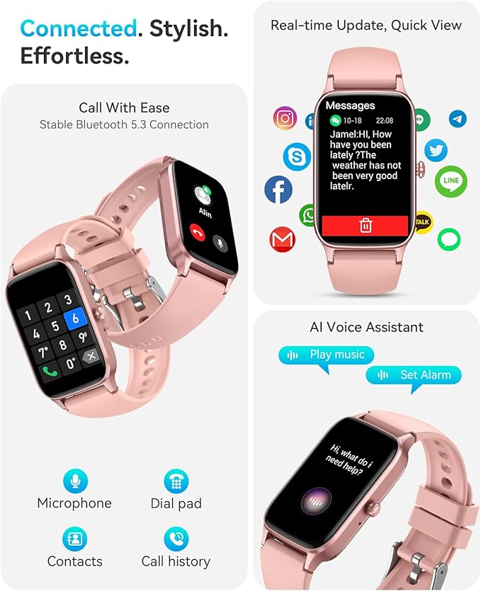 Fitness Tracker for Women Men, Activity Smart Watch Compatible with Android iPhone, Step Counter with 110+ Sports, Sleep Monitor, Calorie Counter, IP68 Waterproof (Pink, 1.57)