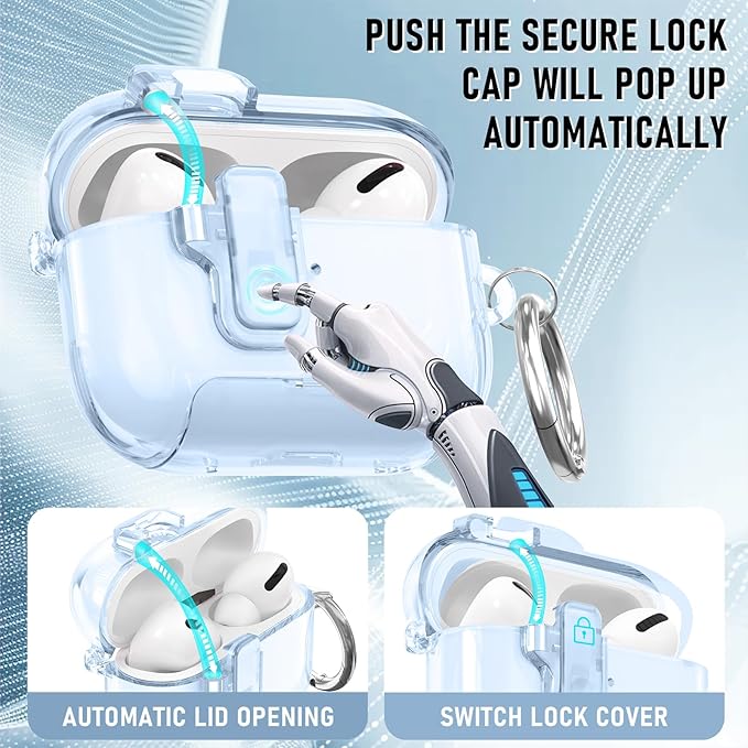 for AirPods Pro 3 Case (2025) with Cleaner Kit, Cute with Lock Clid and Cleaner Kit,[Auto Pop-Up] Soft TPU Clear Cover with Bracket & Dustproof Design for AirPods Pro Case with Keyring(2025)