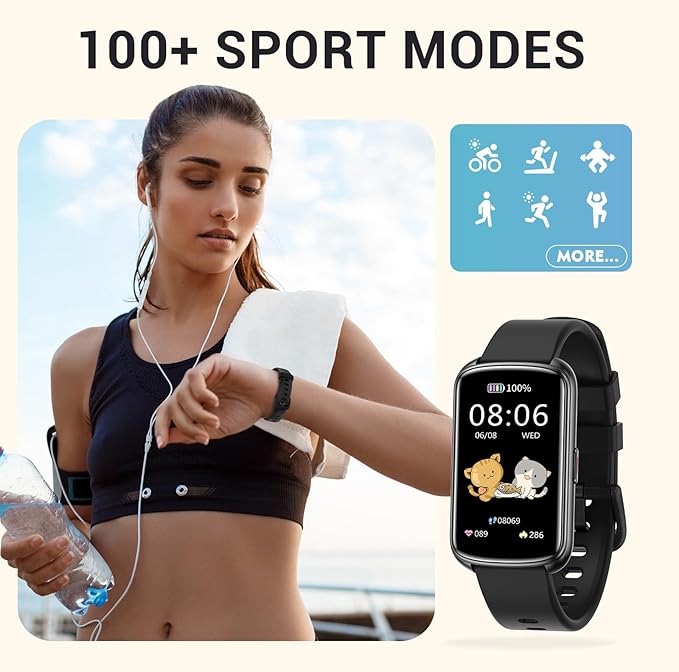 Fitness Tracker with 1.47" Touchscreen, Slim Smart Watch for Men Women, 5ATM Waterproof Activity Tracker with Heart Rate Blood Oxygen Sleep Monitor, Smartband for Android iOS (Pink)
