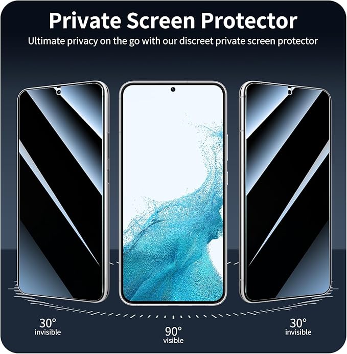 Privacy Screen Protector for Samsung Galaxy S22+/S22 Plus/S23+/S23 Plus, Anti-Spy Tempered Glass, 9H Hardness Anti-Scratch Shatterproof, Secure Private Protection, Bubble-Free Easy Install Case Friendly - 3 Pack