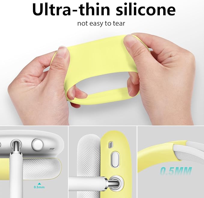 Case for Airpods Max Headphones, Ear Pad Case Cover/Ear Cups Co ver/Headband for AirPods Max (USB-C/Lightning)(2024/2020), Silicone for Apple Airpod Max,Accessories Cases(Lemon Yellow)